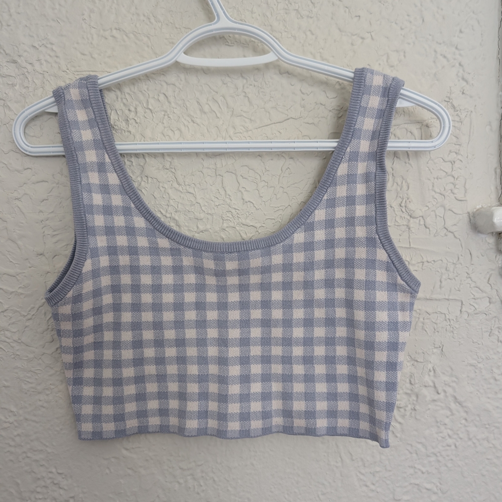 Gingham Checkered Crop Top - Blue and White